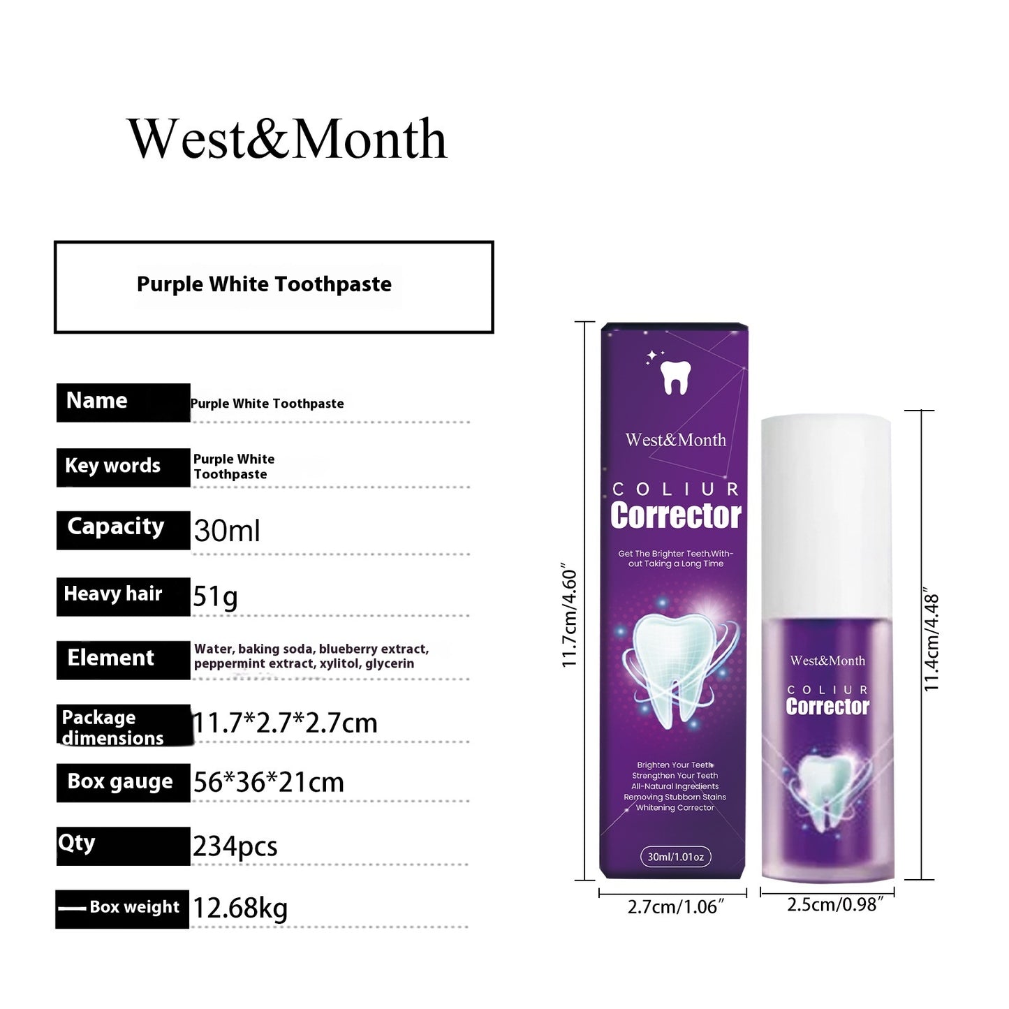 Purple Whitening Toothpaste Cleaning Care