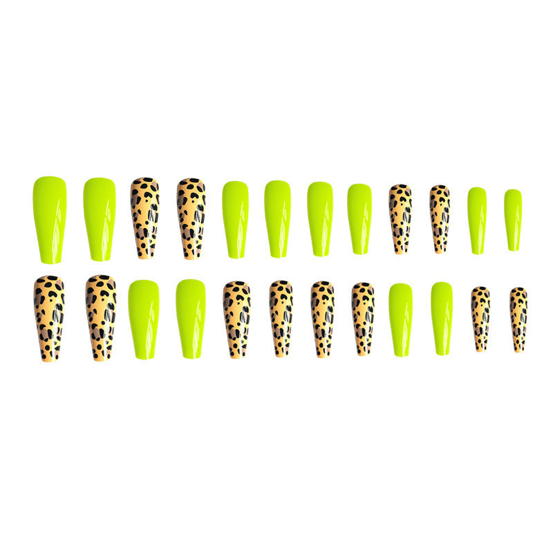 Fluorescent Yellow Leopard Print Finished Nail Beauty